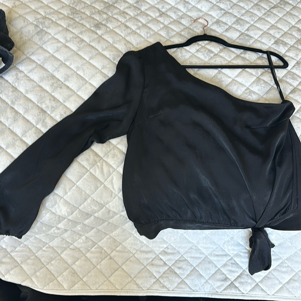Minuet Black satin off shoulder blouse